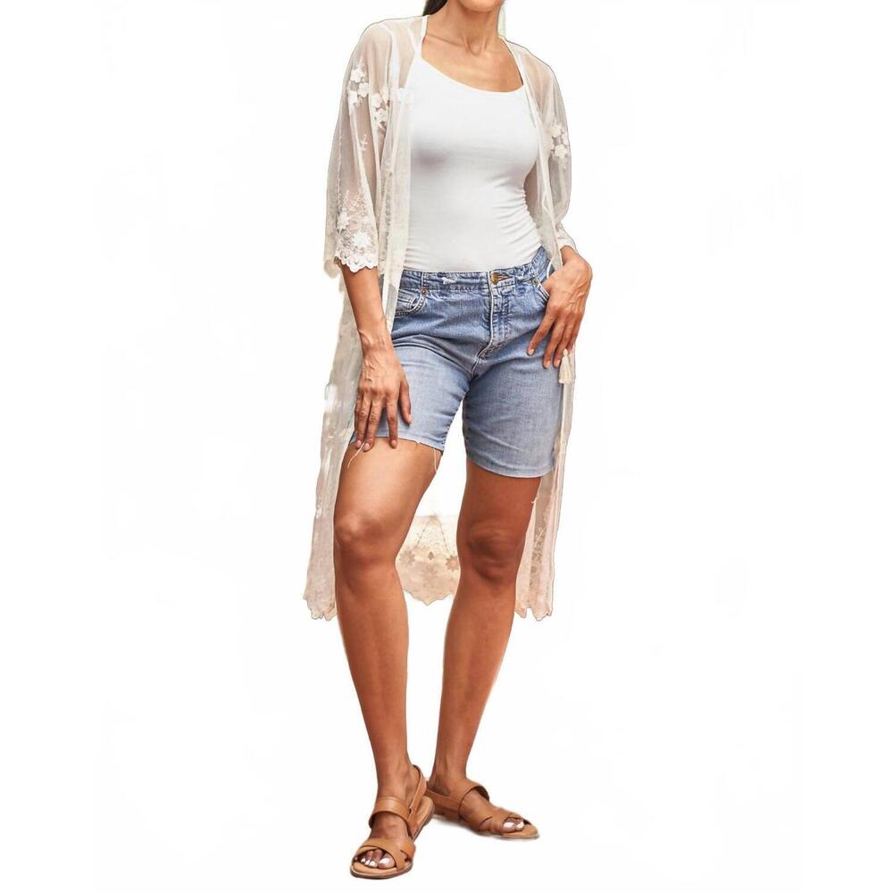 NEW PAPARAZZI embroidered mesh duster with tie front in natural - Picture 3 of 8